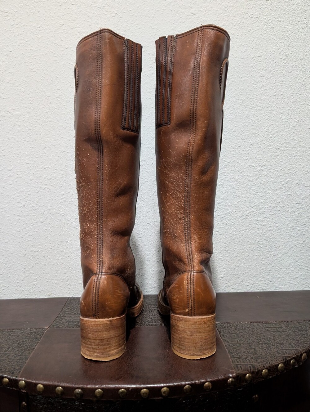 Vintage Frye Black Label Brown Leather Tall Boots Handcrafted USA Size 7B - Picture 10 of 16